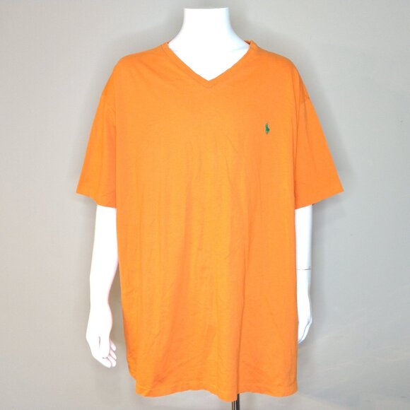 POLO RALPH LAUREN T-Shirt 4XB Orange GREEN PONY XXXXL 4XL BIG & TALL V-Neck Tee - Picture 1 of 7